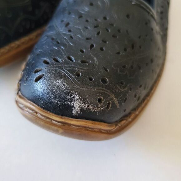 RIEKER Antistress Black Leather Mary Jane Flats Women's EU 42 US 11-12 Laser Cut - Picture 4 of 16